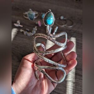 Silver Snake Bracelet with Turquoise Stone